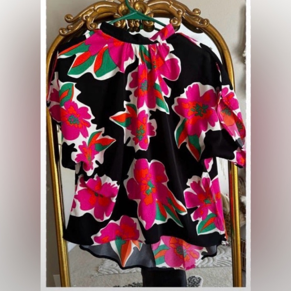Bold Pink Floral Black Women's Blouse